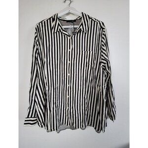 Jane + Delancey Womens Black White Striped Button-Down Shirt Long Sleeve 3X New